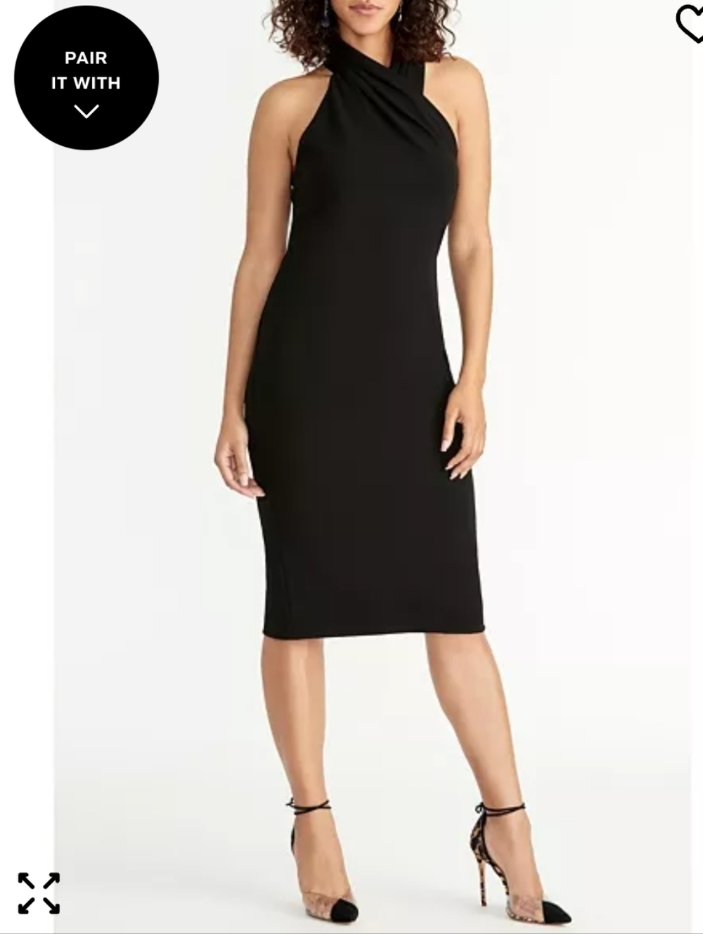 Sleeveless Black Halter Dress with Draped Front